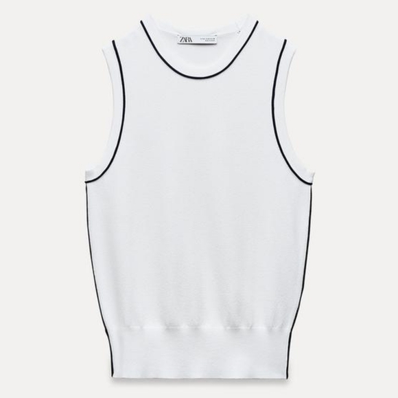 Zara Tops - Zara White Sleeveless Knit with contrasting blue details size Small